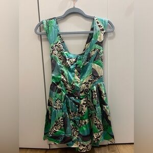 Vibrant Green and Gray Patterned Dress